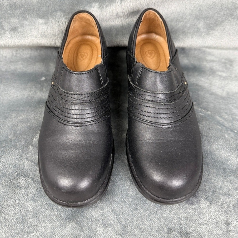Ariat US 8B Black Leather Clogs‎ Slip On Comfort Work Shoes